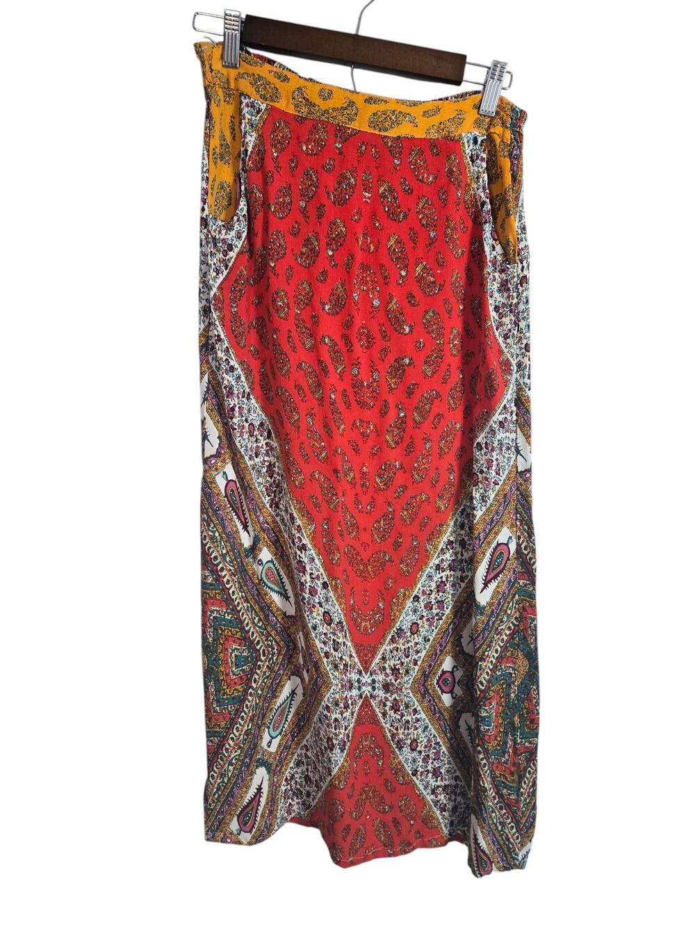 Angie Boho Paisley Maxi Skirt Red Multicolor – Women’s Large